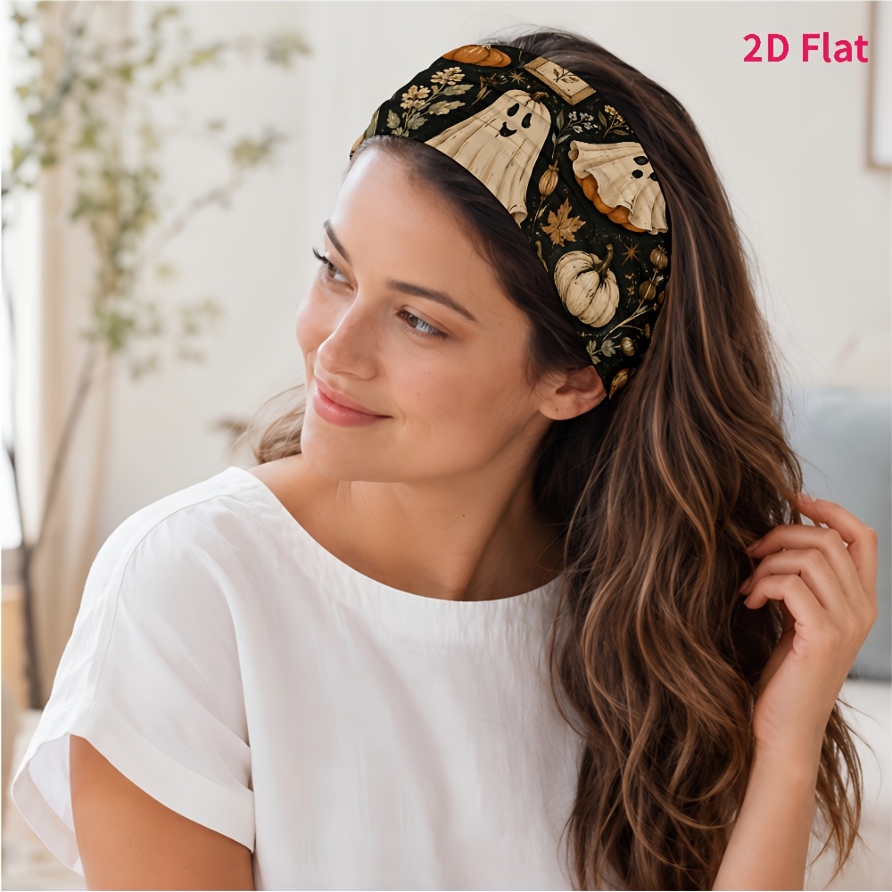 TEMU 2d Flat 1pc New Style Hair Band, And Pumpkin Illustration Pattern, Suitable For Yoga/fitness/daily /skincare, Photo /outing, Fashionable And