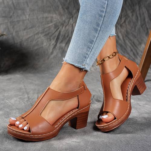 item picture womens high heeled sandals solid color slip on lightweight versatile soft women shoes