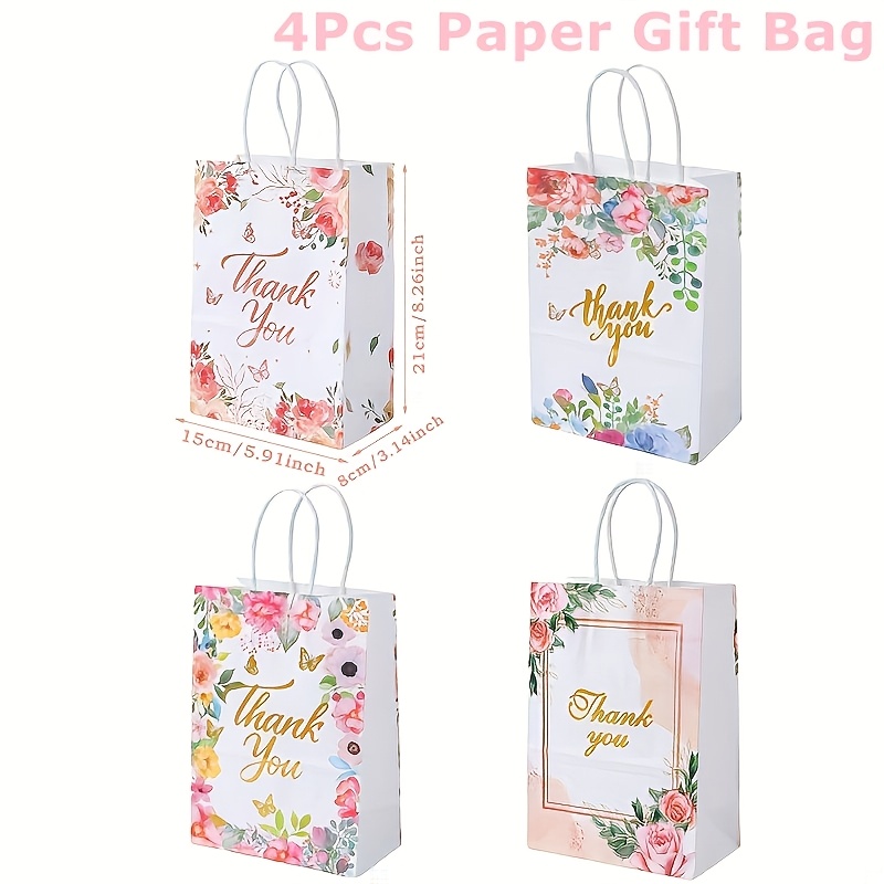 TEMU 4 Stk. Schmetterling-Blumen-Geschenktüten mit stabiler Tragetasche aus Papier, geeignet für Hochzeit, Babyparty, Geburtstagsfeier-Dekorationen –