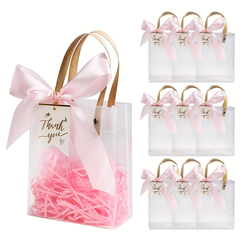 TEMU Halloween Christmas10pcs Elegant Pink Gift Bags With Accents, Clear - Elegant Party Favors For Wedding, Birthday, Christmas, Valentine&;s -