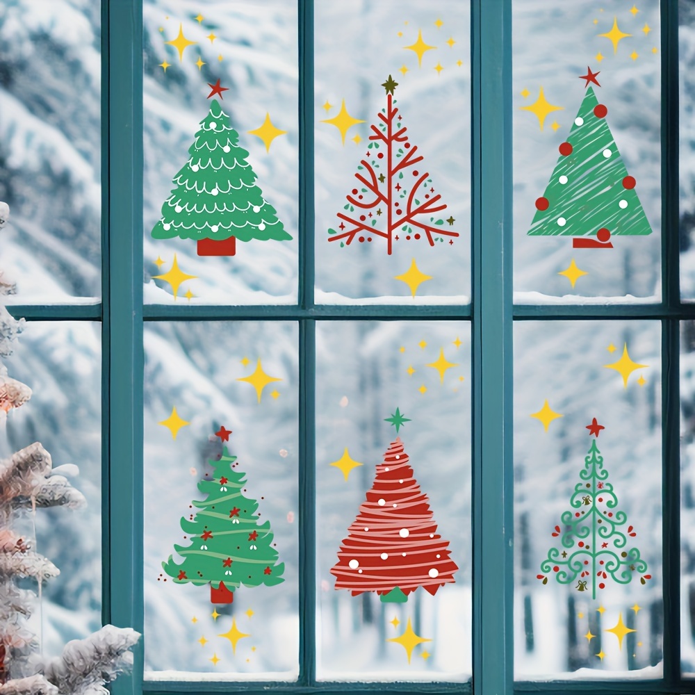 9 Fogli Di Adesivi Natalizi Per Finestre - Alberi Di Natale E Decorazioni Invernali, Static Cling, PVC Riutilizzabile, 30x20 Cm - 4