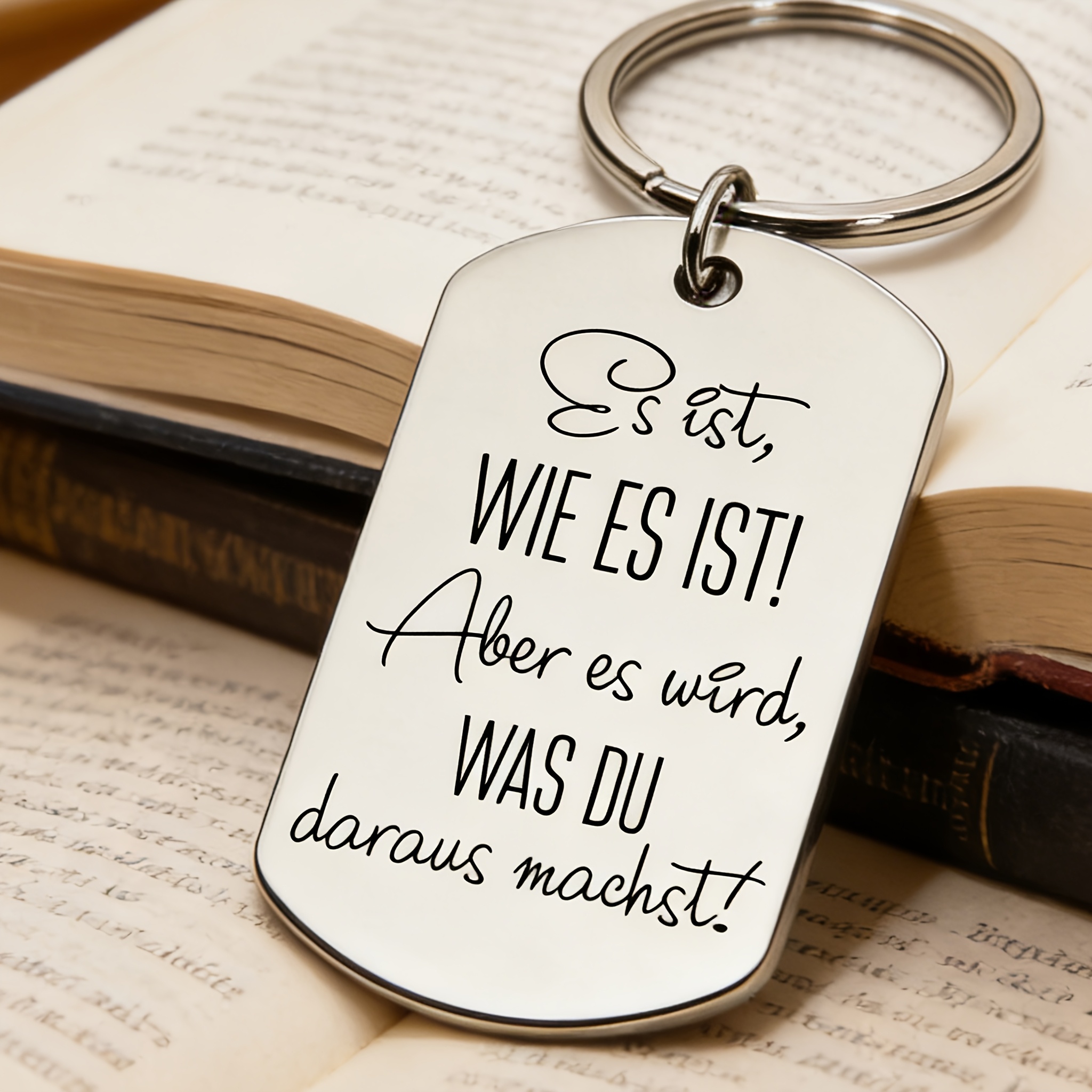 TEMU Unisex German Inspirational Theme Stainless Steel Keychain, Suitable For Who Attitude And Need Spiritual Encouragement. A Gift