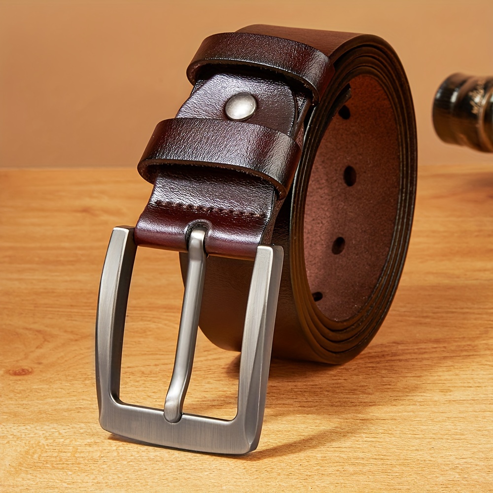 

Genuine Leather Cowhide Belt, With Gift Box, Pin Buckle Belt For Men