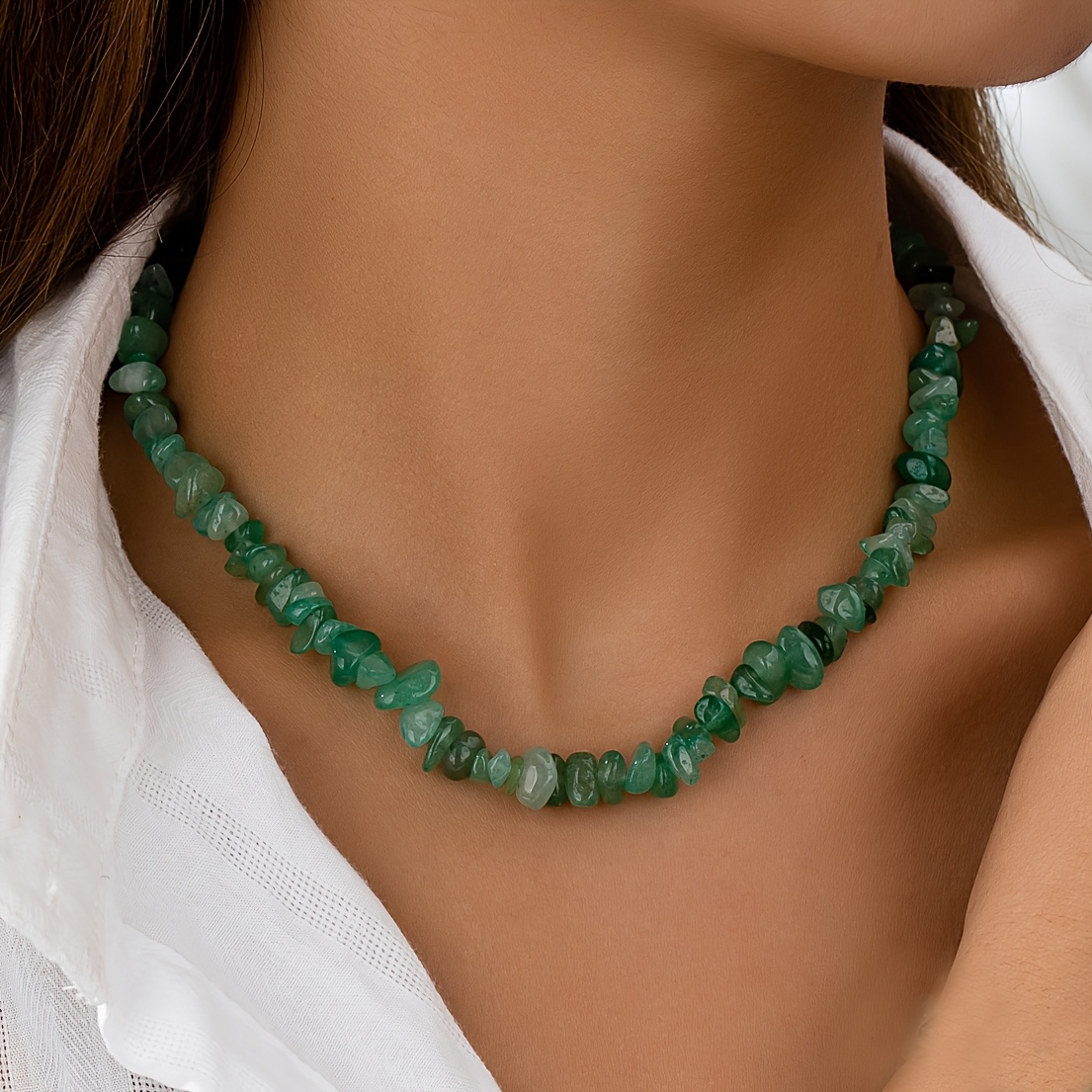E-shop Halskette und Armband im Boho-Stil mit Naturstein-Chips, für Weihnachten, Geburtstag, Date, Party, Urlaub, Shopping und als tägliche Accessoire