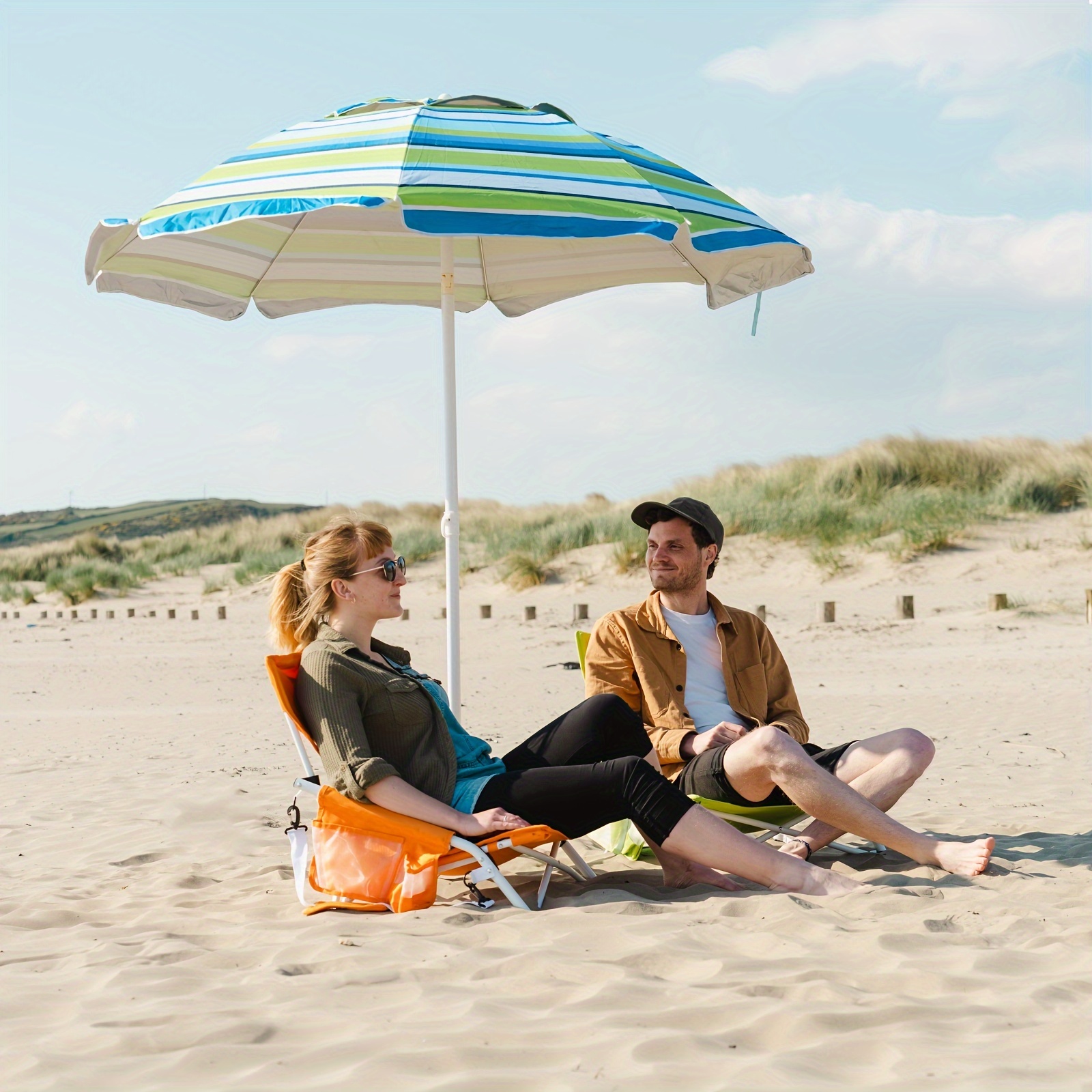 

Sunnyfeel Portable Beach Umbrella 6ft - , Uv Protection Sunshade With Push Button Tilt Pole, Sand , Carry Bag For Patio, Yard, Garden - Blue Polyester Fabric, Outdoor Umbrellas, Upf50+, Parasol