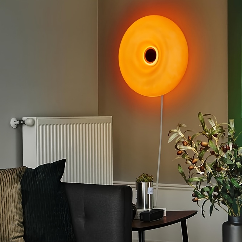 Modern Orange Glass Donut Touch Lamp - Adjustable Brightness &amp; Color Temperature, USB-Powered Wall or Table Light for Bedroom, Home Decor, and Ambient Lighting, Table Lamp | Playful Design | Glossy Finish, Table Lamp for Bedroom