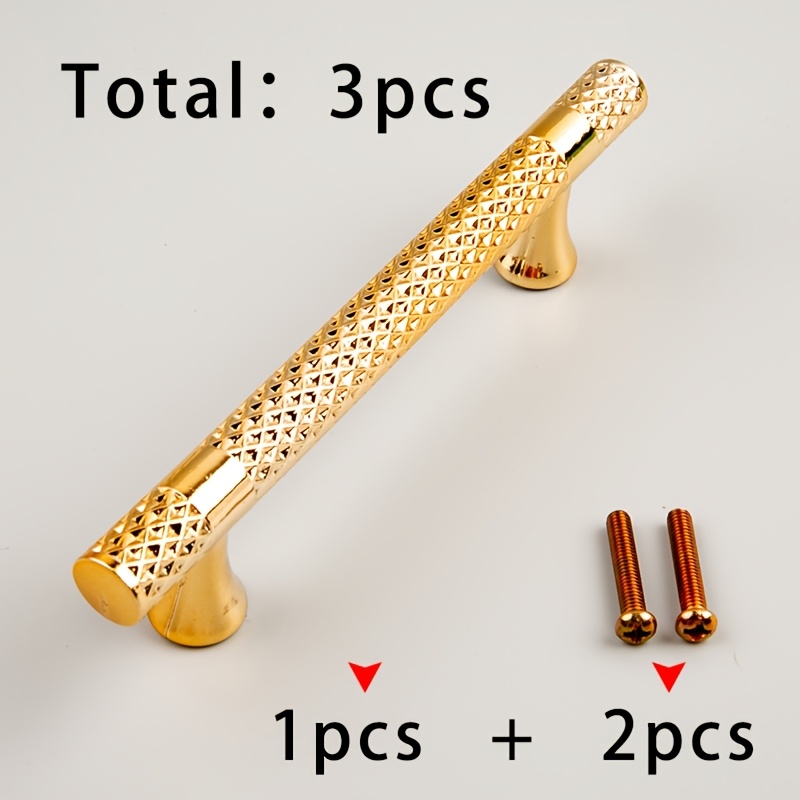 TEMU 1 X 5114 Golden Diamond Mesh T-pull Handle + 2 X 4x22 Handle Screws, Total 3pcs. Bright Golden Diamond Mesh Plastic Handle With Internet-famous
