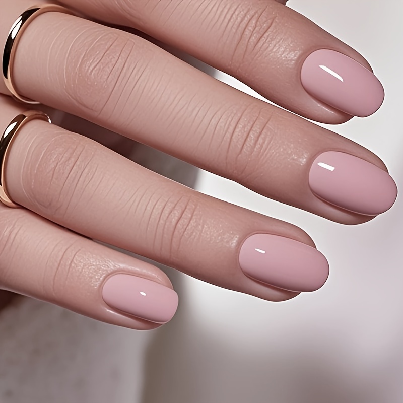 Upgrade Your Look With 24pcs Of Press-on Nails, Short Oval Nude Bean Paste Pink, Elegant , Versatile Design, Detachable Nail Extensions With Jelly Glue, 1 Nail File, 1