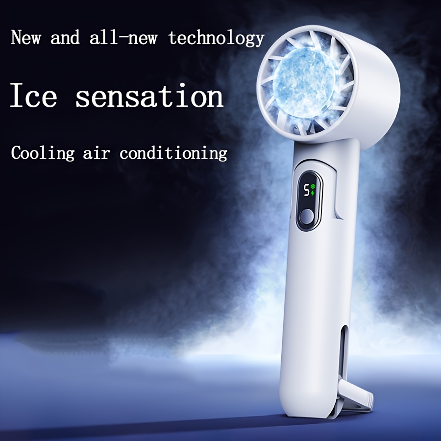 

Portable Handheld Fan With Ice Cooling Technology, 4000mah Usb Type-c Rechargeable Battery, 5- Digital Display, Foldable & Neck Hanging Design, Brushless Motor Mini Fan