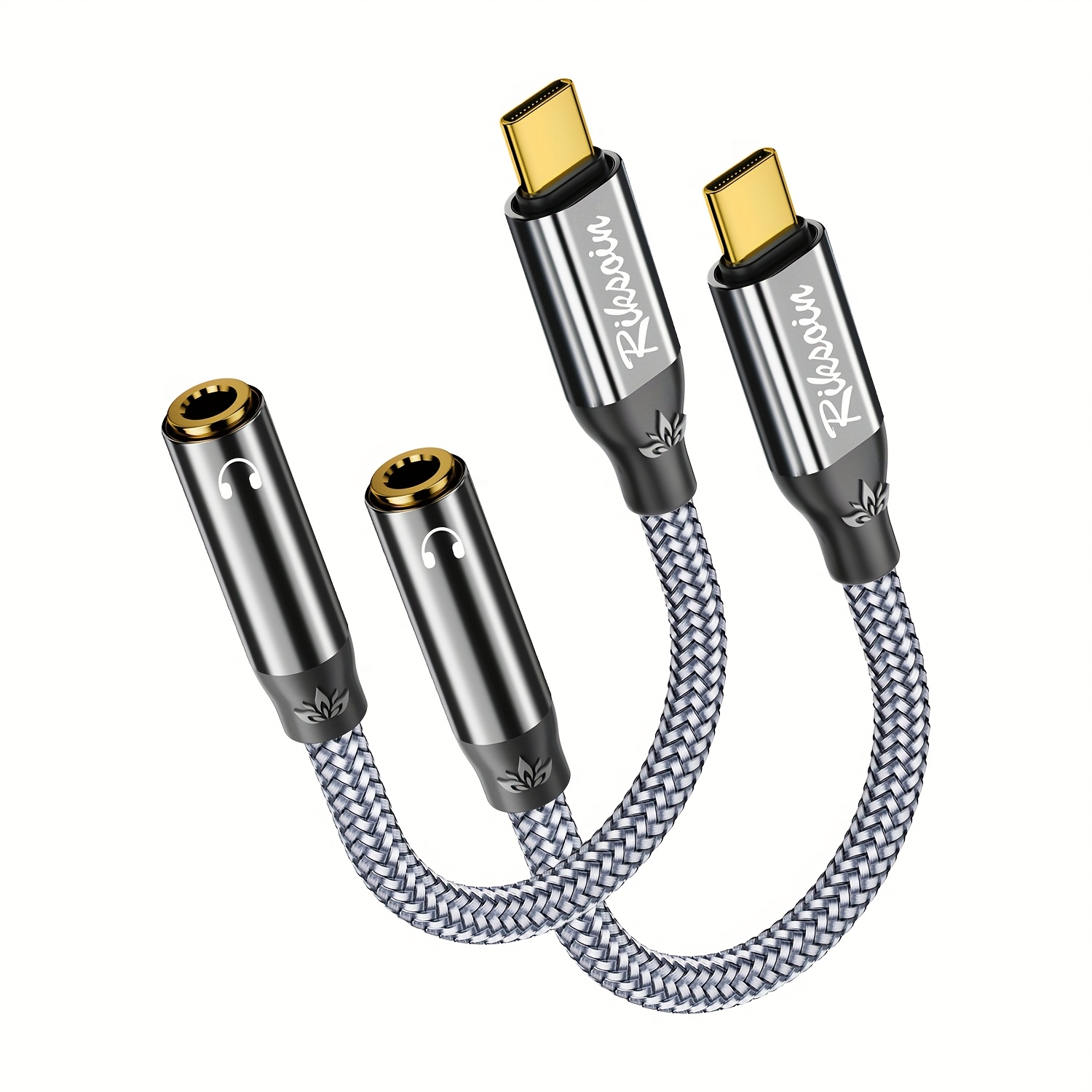 Image of Riksoin 2 Pack Type-c To 3.5mm Female Headphone Jack Adapter, Usb C To Aux Female Nylon Braided Audio Data Cable, Compatible With Iphone 16 Pro 15 Pro Max, , 20, Ipad Pro, Pixel