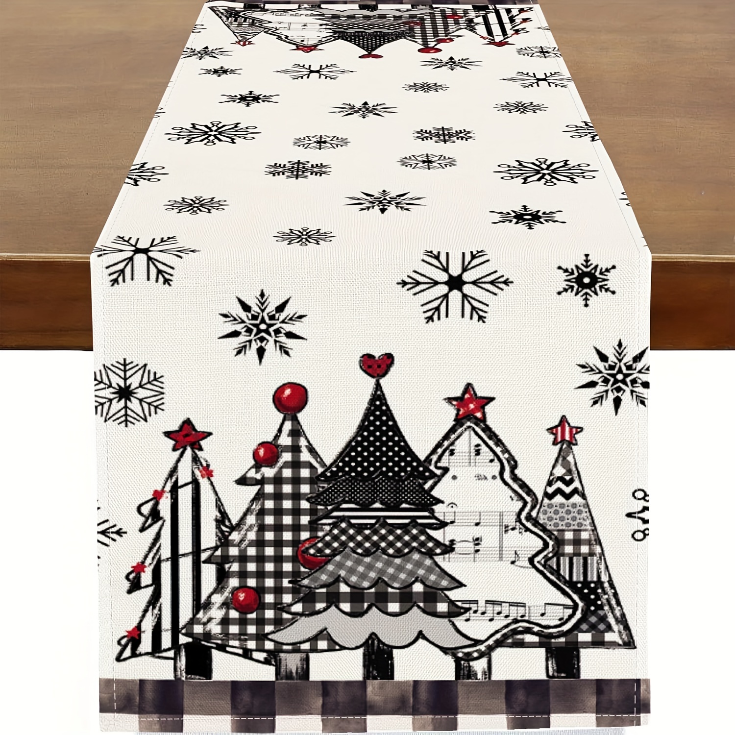 1pc, Linen Christmas Table Runner Xmas Trees Snowflakes Runner For Table Kitchen Dining Table Decoration For Home Farmhouse Party Seasonal Christmas Decor 13x48/13x72/13x108/inch