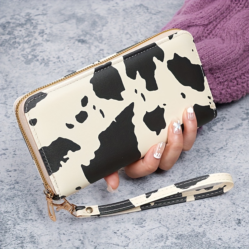 cow print long wallet women trendy pu leather clutch bag Temu