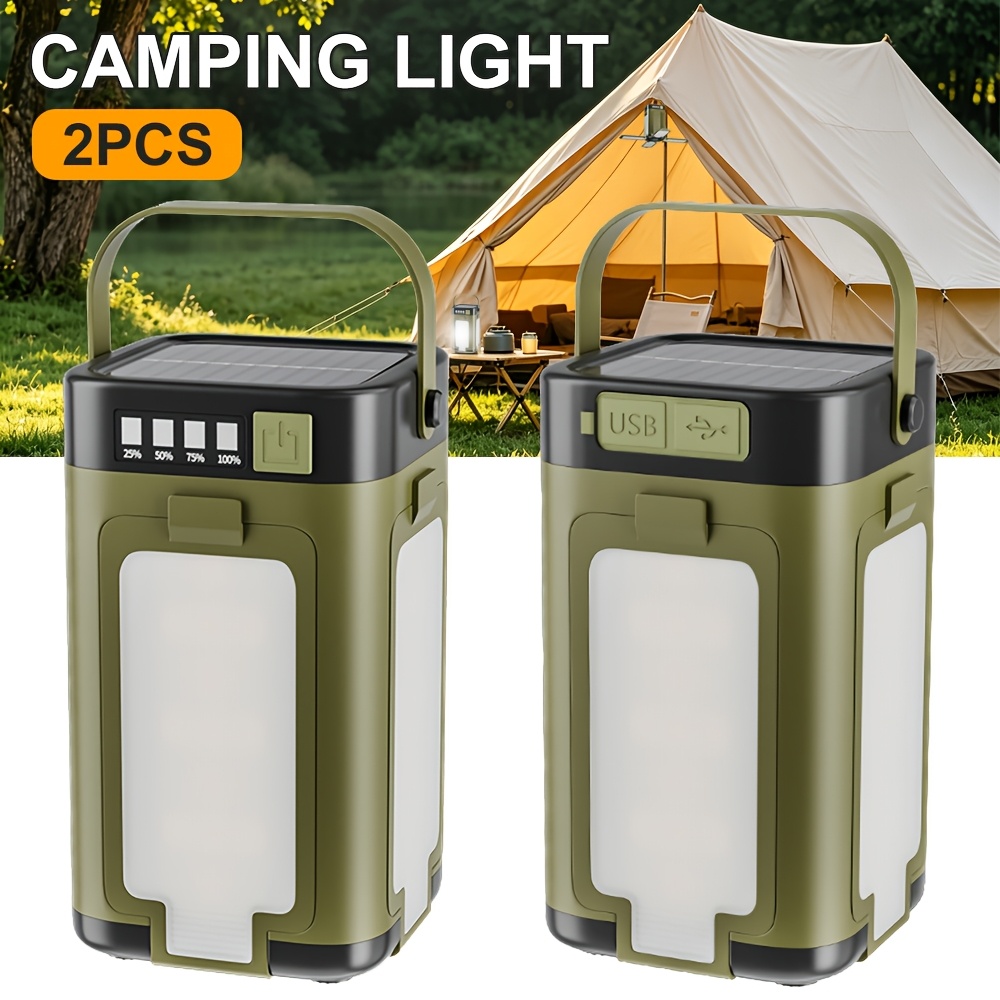TEMU 2pcs Foldable Solar Camping Light, Usb-rechargeable Portable Led Tent Hanging Light, Features -out Light Panels, 6 , Hanging Outdoor Tent Light,