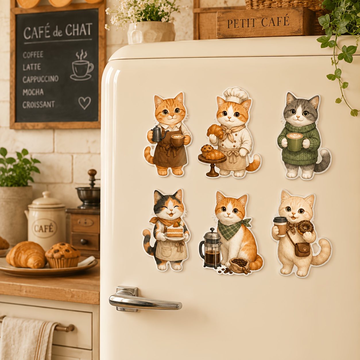 TEMU 6pcs Themed Refrigerator Magnets Suitable For Indoor/outdoor Use, Adorable Kitten & Cat Decor With Base, Acrylic Fridge Magnets, Bar, Cafe -