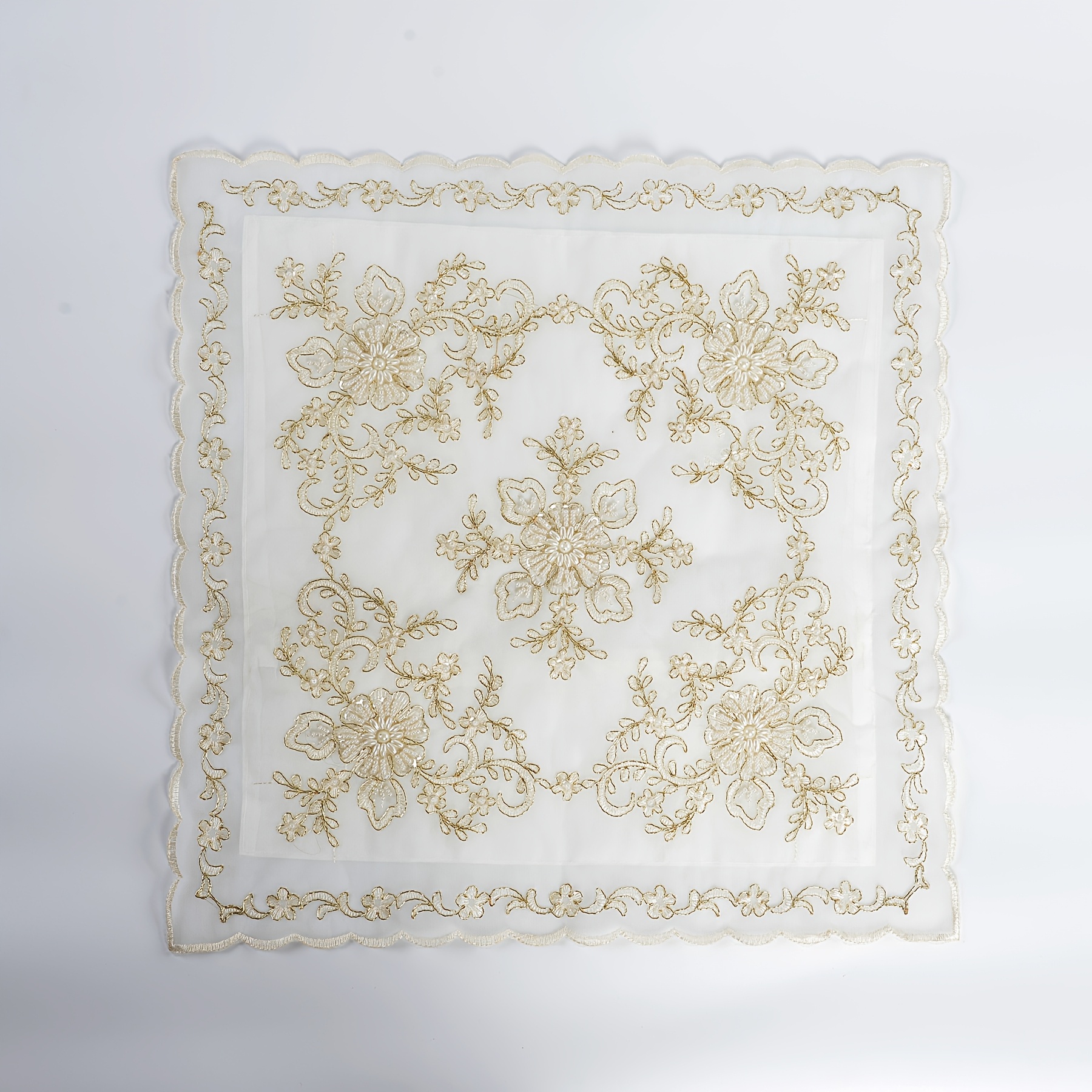 TEMU 1pc Of A Beaded Embroidered Cushion Cover, With Beads And Golden Stitching, In , Measuring 49cm By 49cm, Made From 100% Polyester. An Ideal
