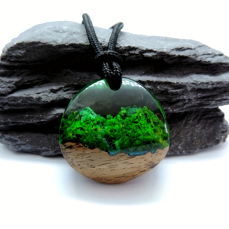 

1pc Three-dimensional Forest River Pattern Resin Pendant Rope Necklace