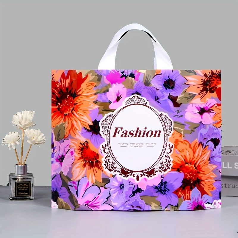 

5pcs Flower Fashion Tote Gift Bag, Clothing Shop Plastic Shopping Bag, Jewelry Bag, Retail Gift Bag, Party Bag, Wedding Birthday Party Favor Bag, Craft Tote Bag, Party Supplies