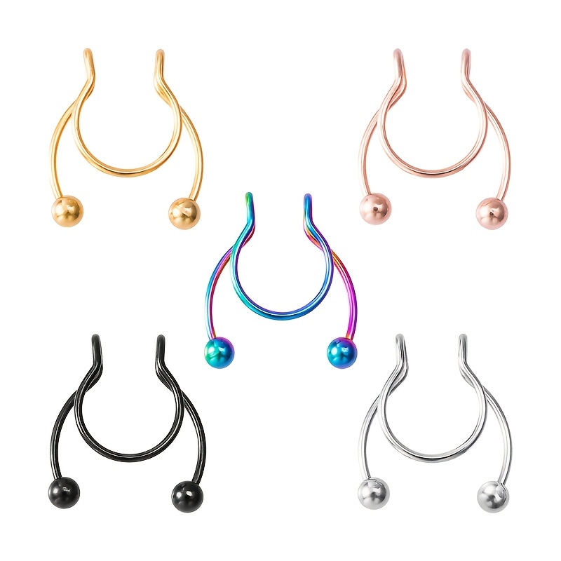 1/5pcs Fake Nose Ring Easy Hoop Septum Rings