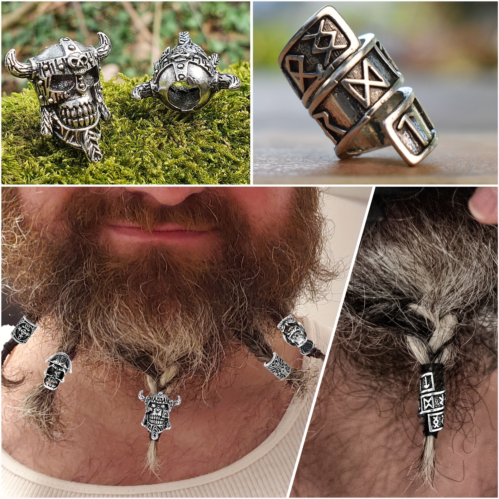 7 шт. набор аксессуаров для костюма викинга в скандинавском стиле - заколки для волос из нержавеющей стали, манжеты, спирали и кольца для мужчин и женщин -   подходит для плетения, завивки и хэллоуин-у подробные сведения 1