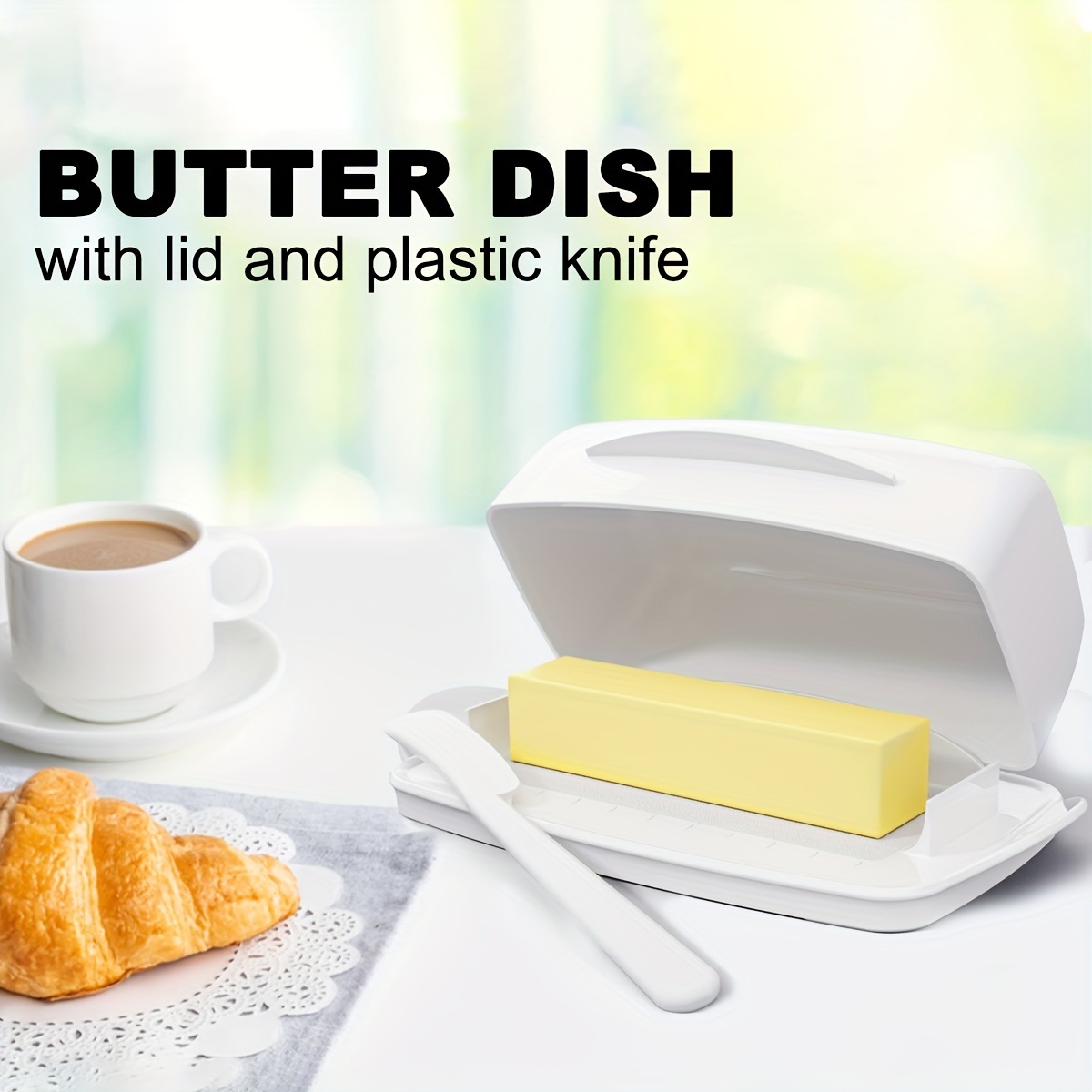 

1pc White Flip Top Butter Dish With Spreader - Butter Saving Container For Countertop Or Refrigerator Perfect For Kitchen Baking And Gift Giving - Kitchen Essentials