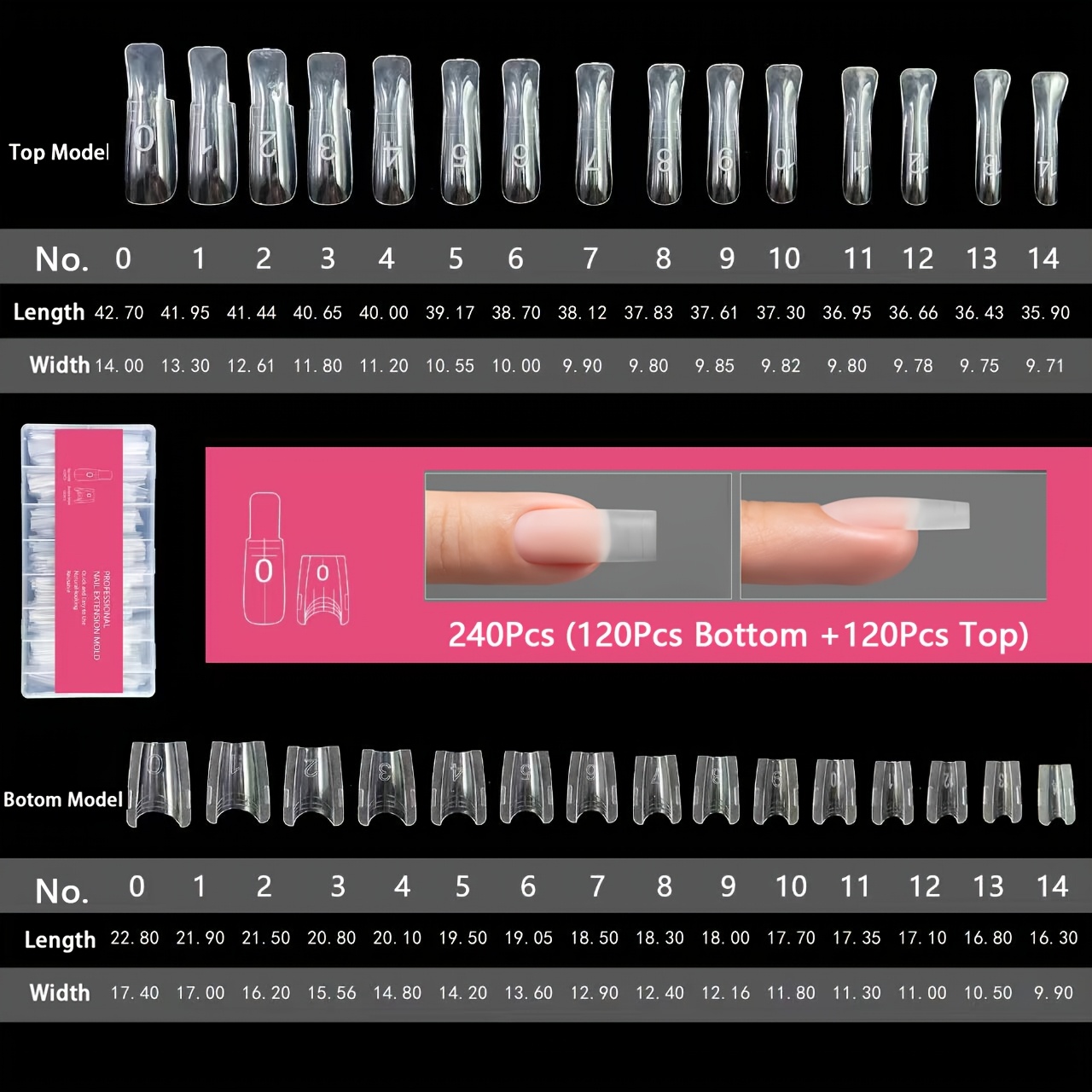 E-shop 240 Stück kurze, doppellagige Nagelformen in 15 Größen, neue ovale Nagelverlängerungsformen, ohne Papierformen, inklusive Kristallbasis und