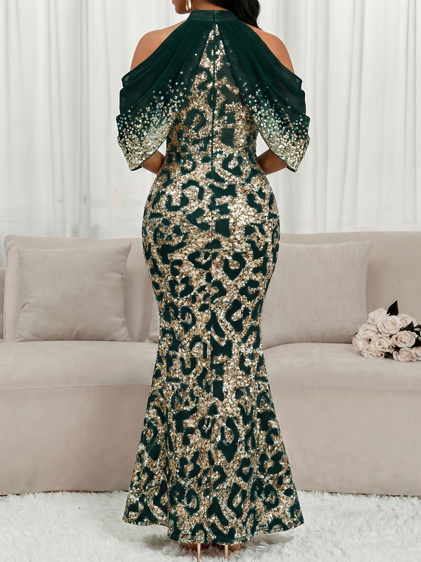 dark green leopard print dress printed design spring summer halter neck shoulder Long sleeve Color:Pink White Check End Use: OCCASION KissProm Slate Blue Sweetheart friendly and breathable