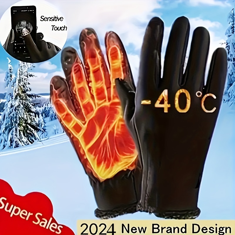 

1 paire de gants d'hiver résistants à l'eau et compatibles écran tactile pour hommes et femmes - Tissu polyester tricoté, style préppy - Idéal pour conduire, courir, faire du vélo