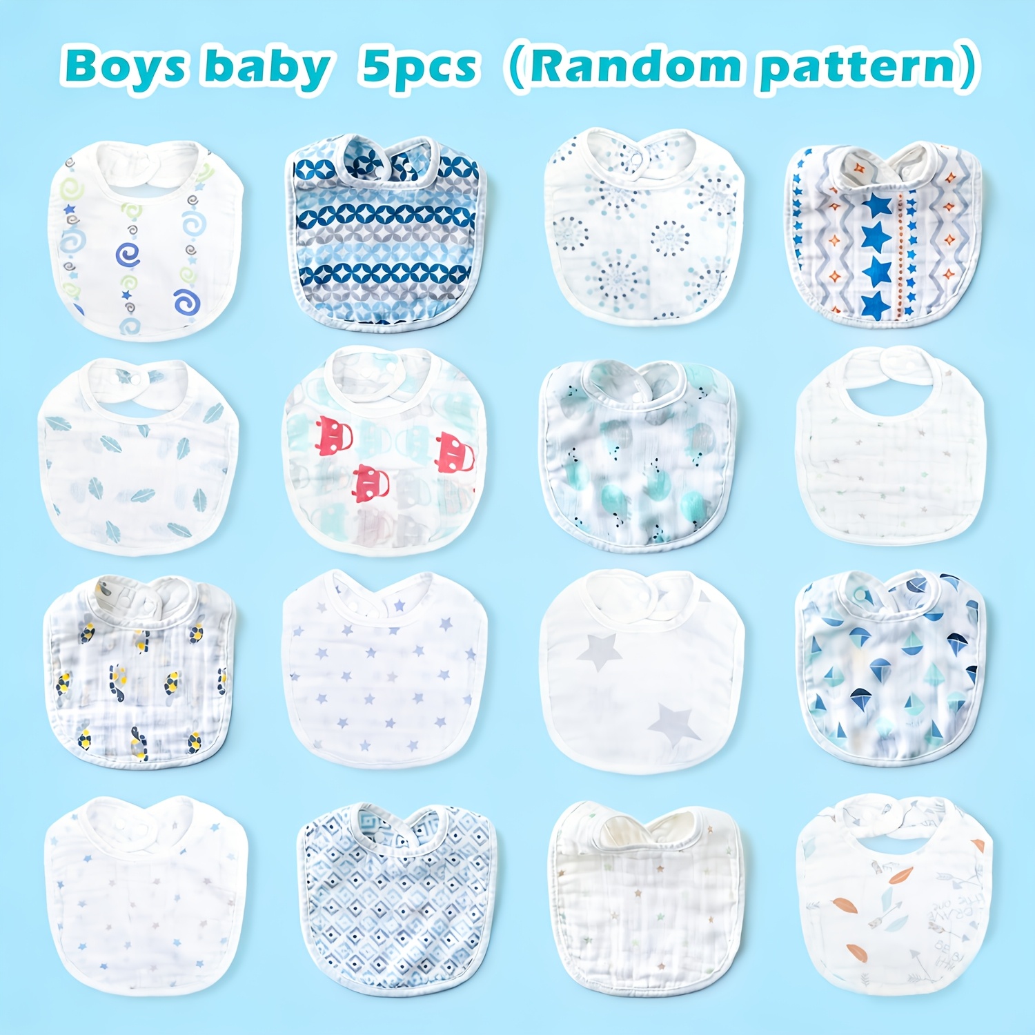 5pcs Cute Cotton Bibs, 6-layer Gauze Feeding Bibs, Great Christmas Halloween Thanksgiving Day Gift, New Year's Gift, Valentine's Day Gift, , Drool Bibs