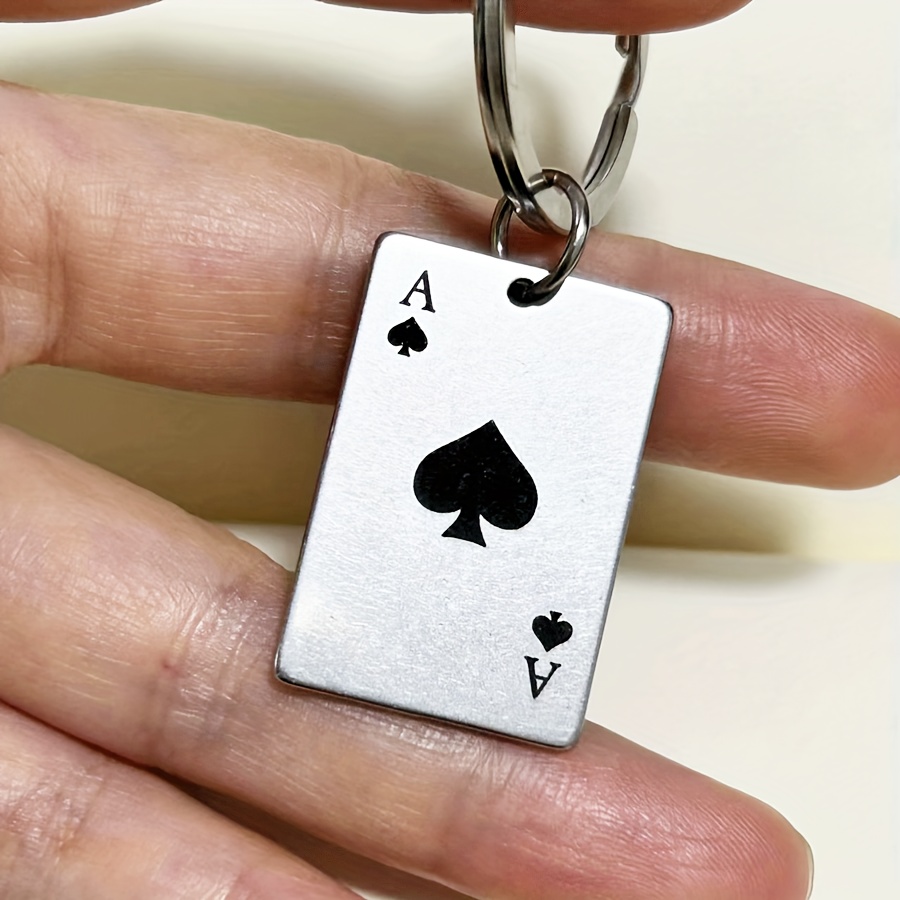 1pc/2pcs Men' Of Spades And Ace Of Hearts Playing Cards Keychain For Daily Use