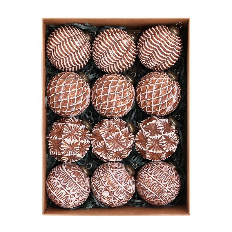 TEMU 12pcs Vintage Gingerbread Christmas Ornaments - Plastic Round Tale Tree Decorations Suitable For Xmas Tree Hanging, Gingerbread-colored Suitable