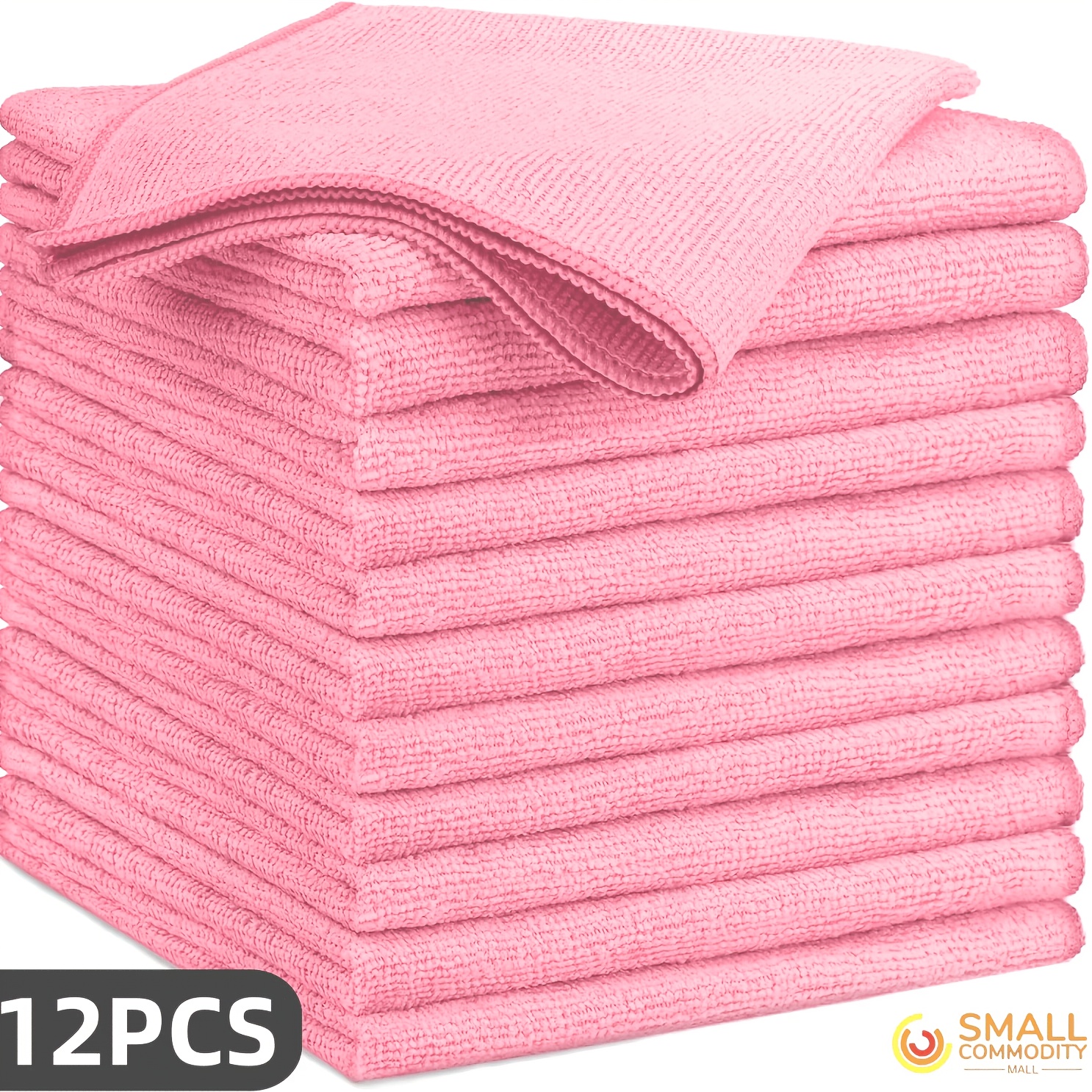 TEMU Toallas de limpieza de 4/12/24/61 piezas, paños de limpieza de microfibra rosa, para uso en la cocina, sin pelusa, sin rayones, absorbentes,