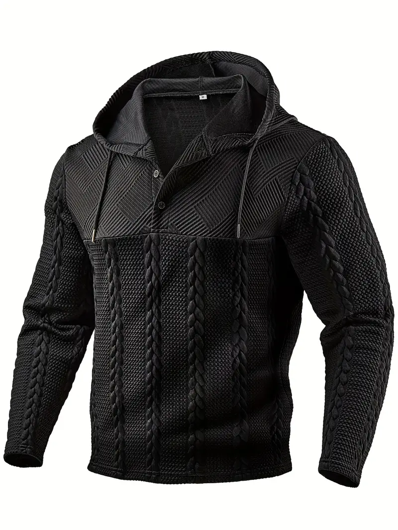 mens casual hooded henley shirt long sleeve solid color button regular for fall winter outdoor activities casual attire casual wear knit fabric mens sweater Product details 1