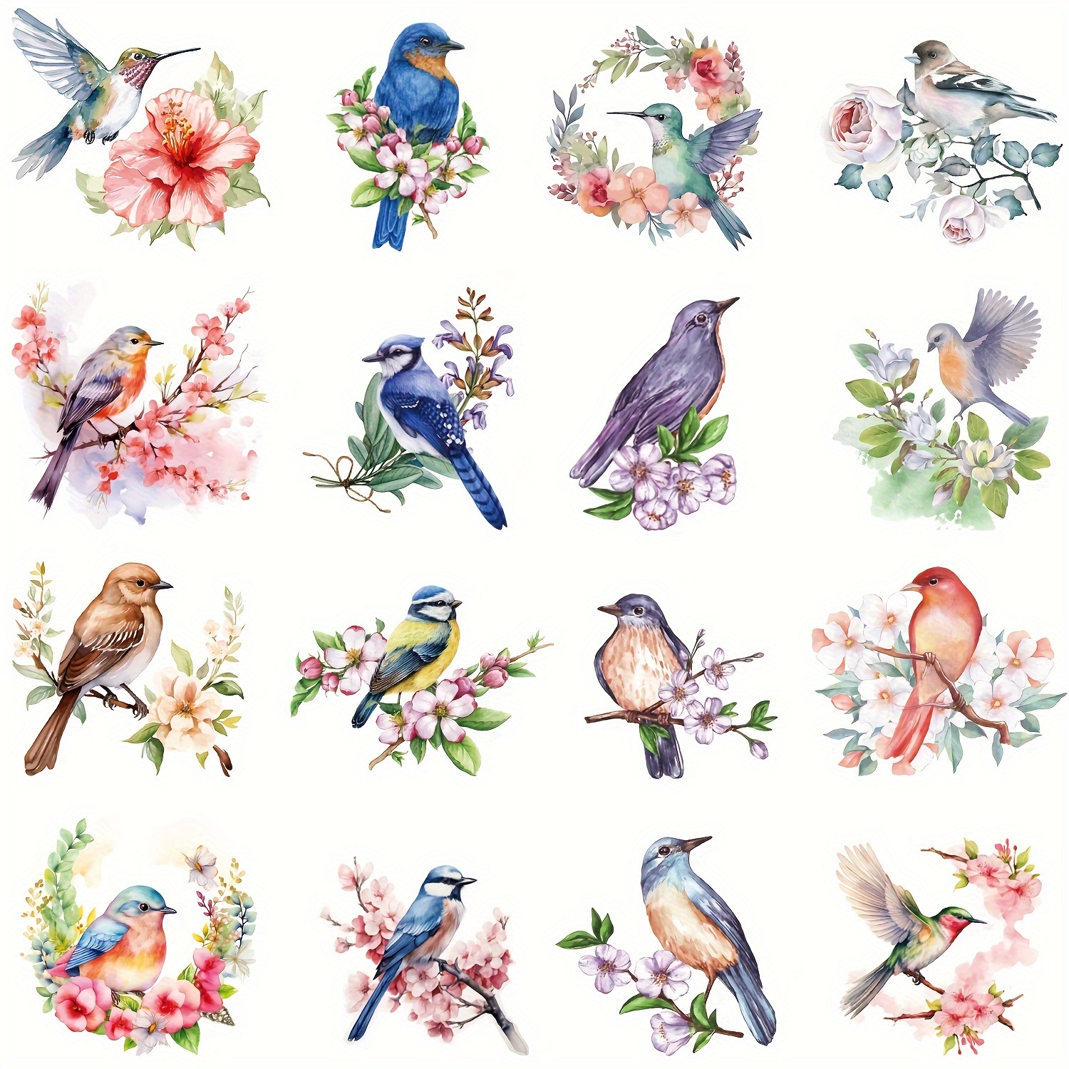 Image of 10pcs Realistic Watercolor Hummingbird Temporary Tattoos For Women, Floral & Bird Designs