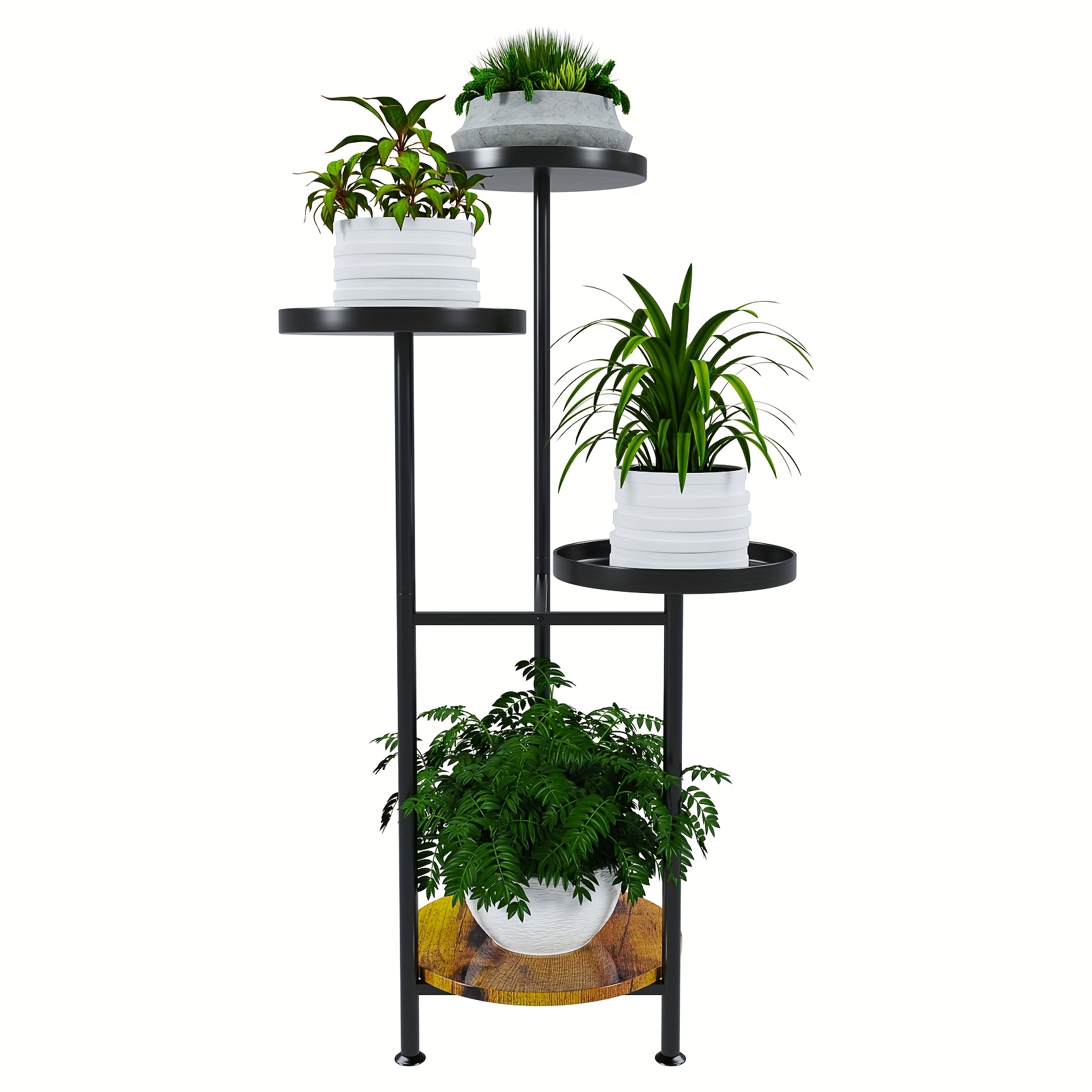 

Plant Stand, Black Metal With Wooden Shelves, Display Options