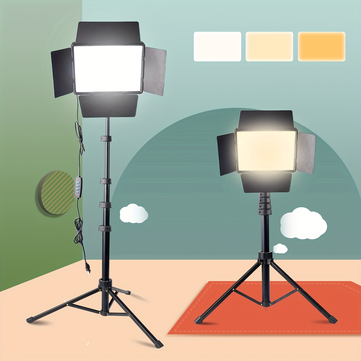 led video photography lighting kit set 63 inch tripod 10 Temu