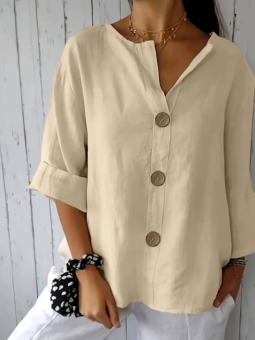 fashion womens casual loose shirt suitable for vacation outfits decorative button design