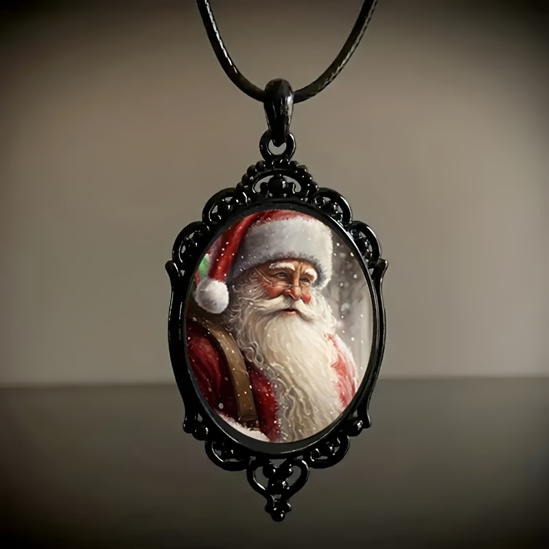 

Vintage Cute Santa Claus Pendant Necklace, Alloy With Glass Mosaic, Holiday Charm For Christmas And Party , Gift, Christmas Garland