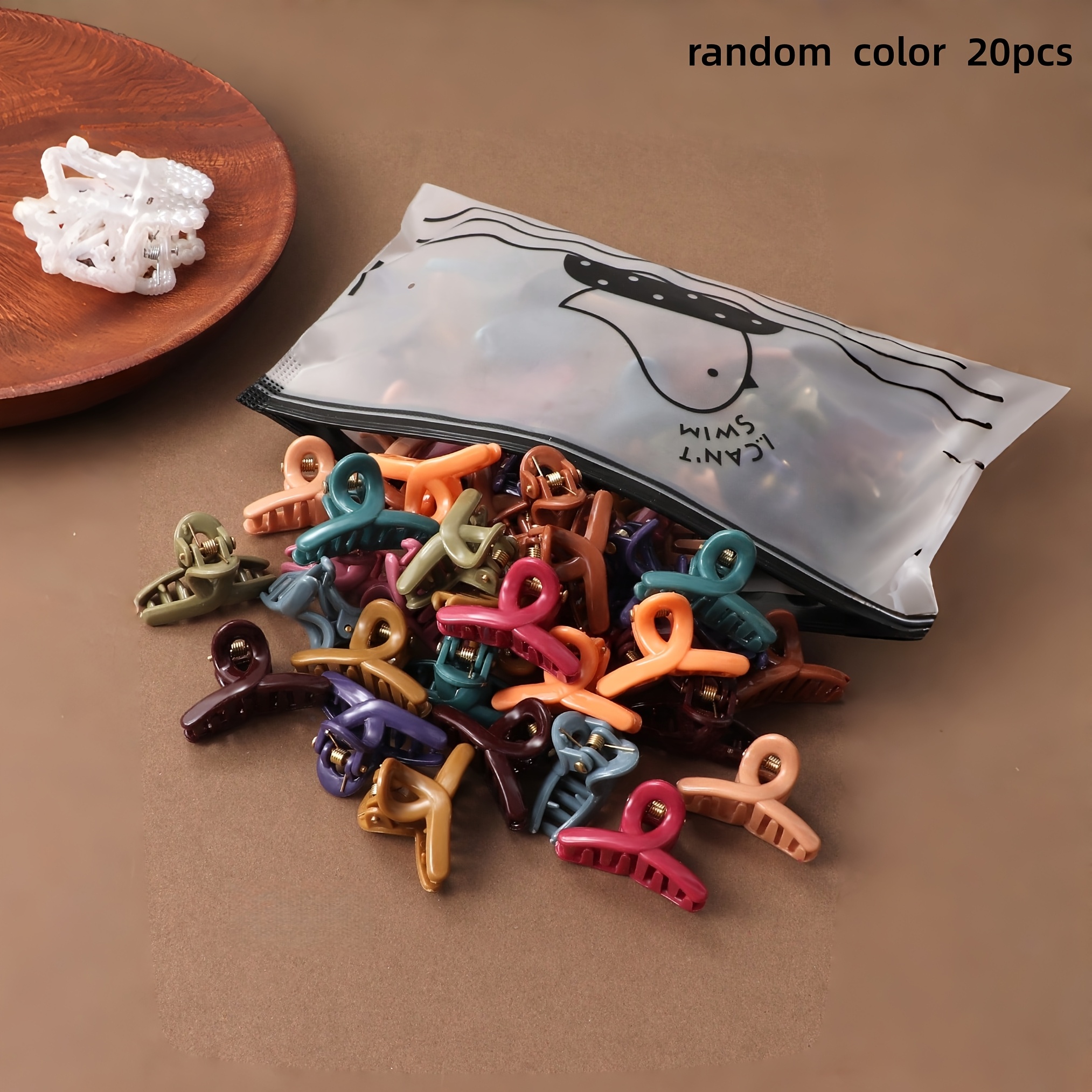 TEMU 20pcs Random Color Matte Mini Crisscross Hair Clips, Non-slip Small Claw Clips For Women' Styling, Bangs Holding Hair Accessories