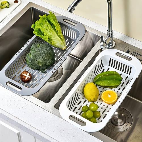 adjustable and expandable over the sink colander multi use fruit and veggie strainer kitchen gadget for meal prep ideal for washing and draining fruits and vegetables kitchen sink accessory durable plastic