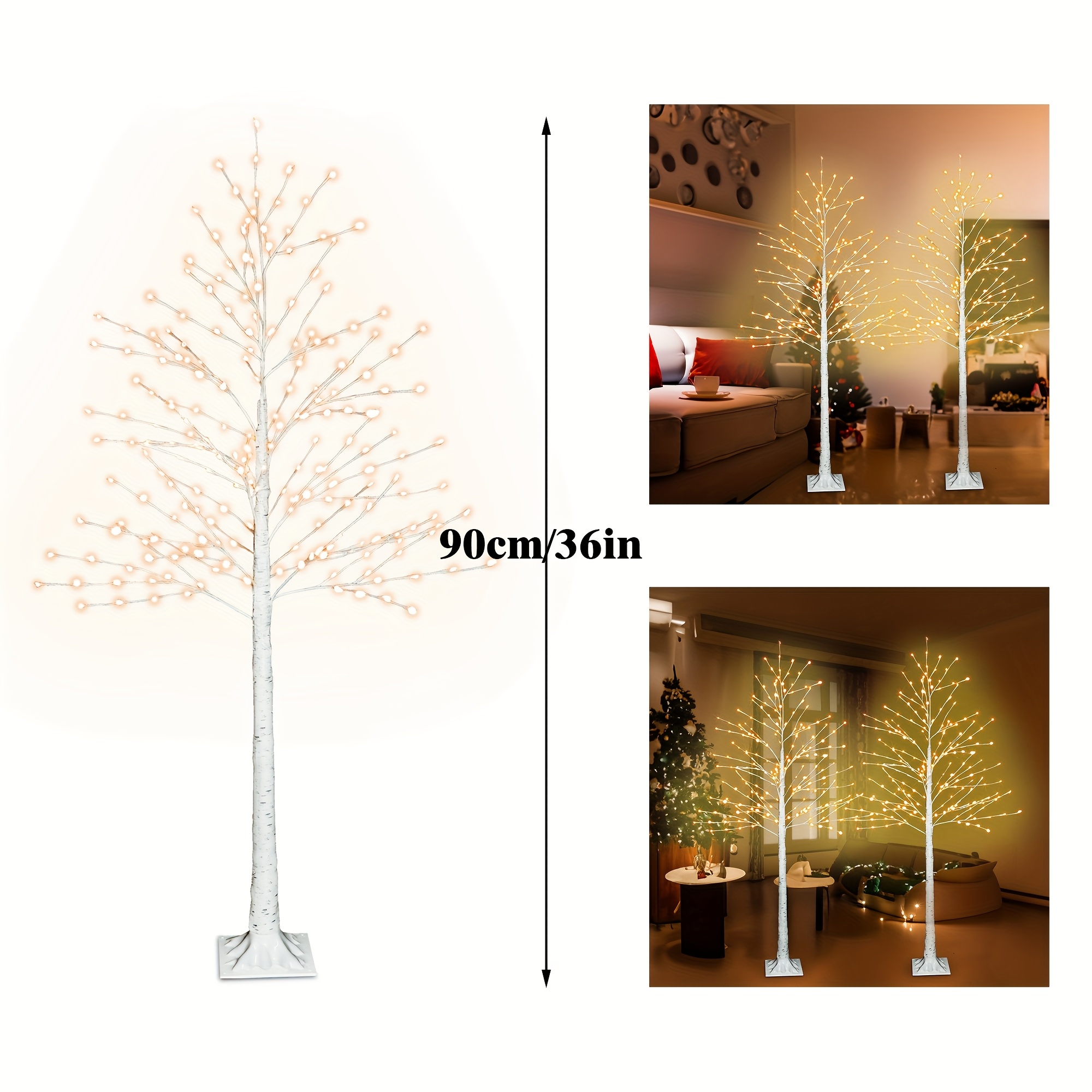 TEMU 2pcs Pre-lit Warm Trees With Dimmable Led Lights - 70/36/24 Inch Artificial Branches For Indoor & Outdoor Decor, Usb Powered, Valentine's Day, Christmas, And Garden , Tree Decorations Outdoor