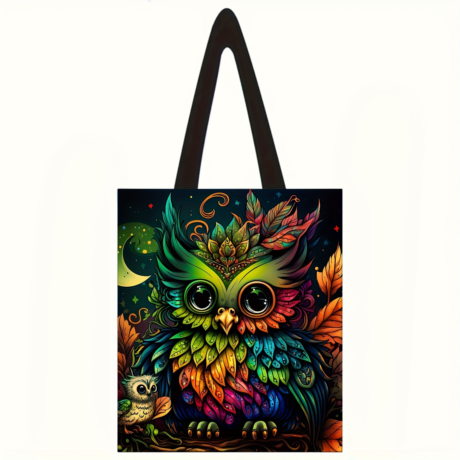 TEMU Cute Owl Print Canvas Tote Bag, Lightweight Shoulder Bag, Versatile Shopper Bag Women Gift