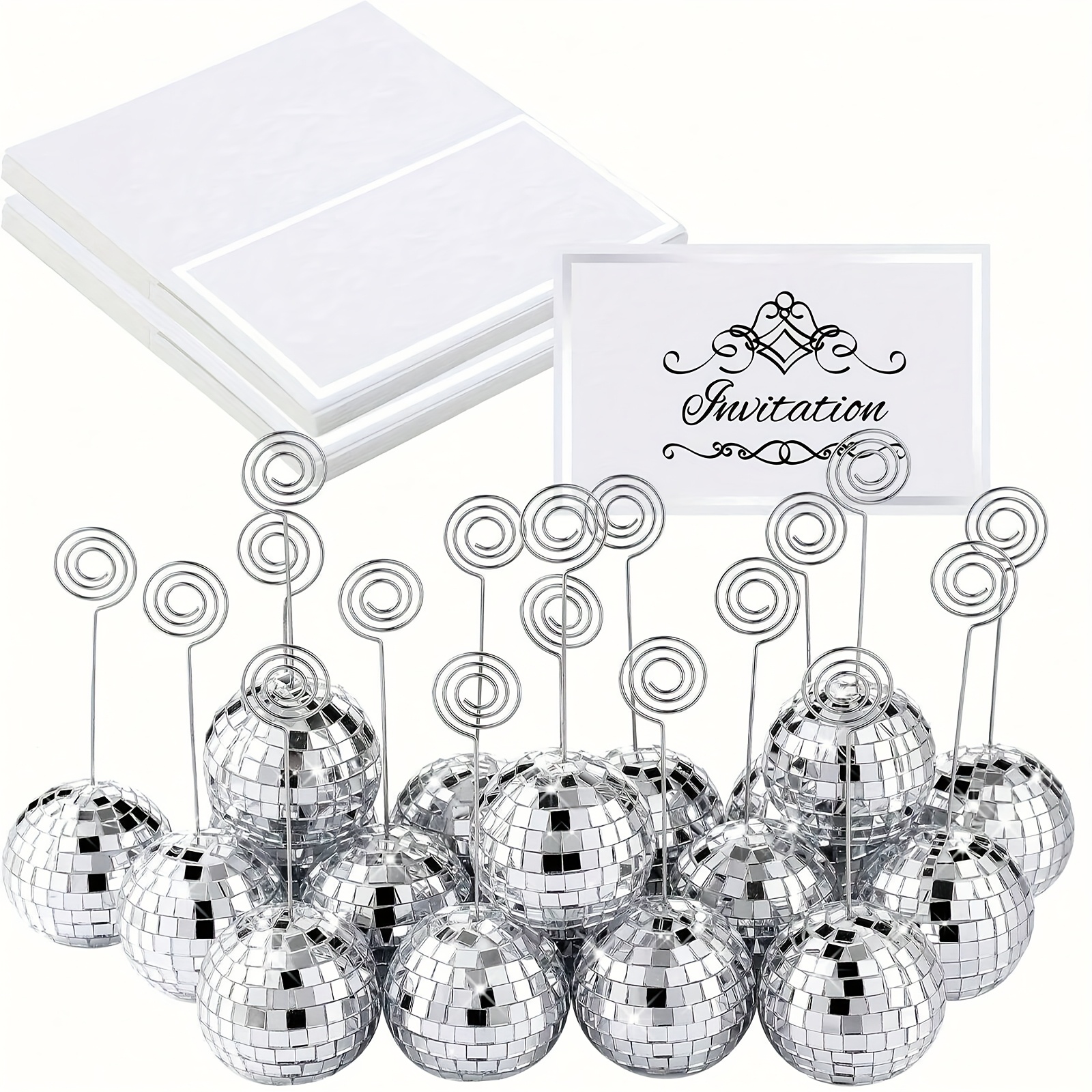E-shop Geschenk für Sie/Ihn 10 Stück Bildhalter und 10 Stück Disco-Kugeln Tisch Namenskartenhalter Goldene Disco-Kugel Tischnummer Ständer Fotohalter