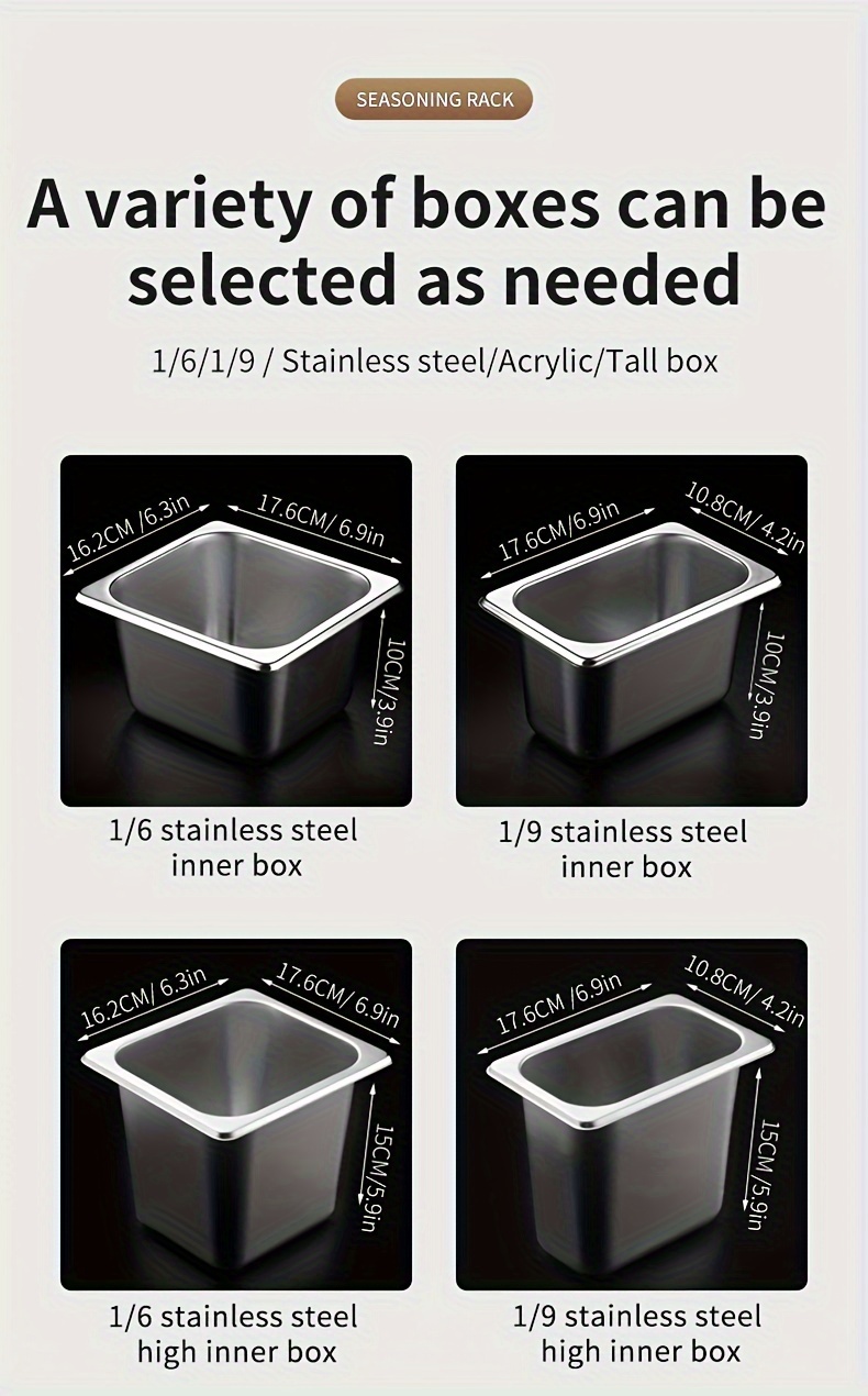 stainless steel 3 compartment spice organizer countertop seasoning rack with condiment containers for kitchen restaurant use details 3