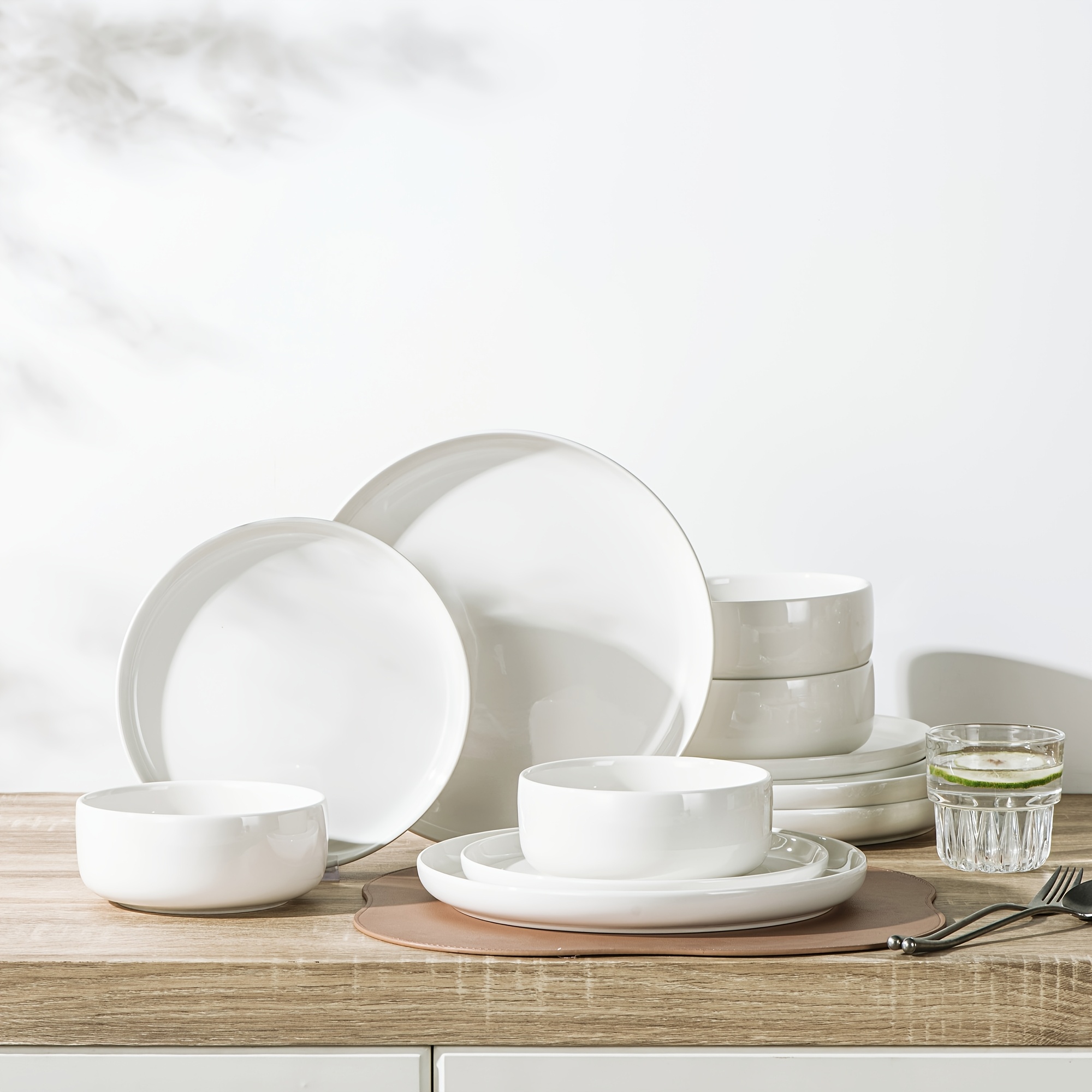 12pcs Dinnerware Sets Suitable For , Plates And Bowls Dishware With , Microwave & Dishwasher Safe White Plates & Bowls, Complete Table Setting For Dining, Parties, Everyday Use - No