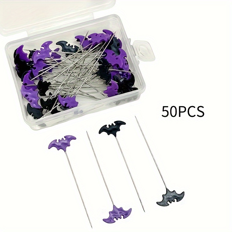 

50-piece Sewing Pins Set With Bat Motif – Mixed Color Straight Pins For Tailoring, Embroidery, Quilting & Craft Decoration Tools