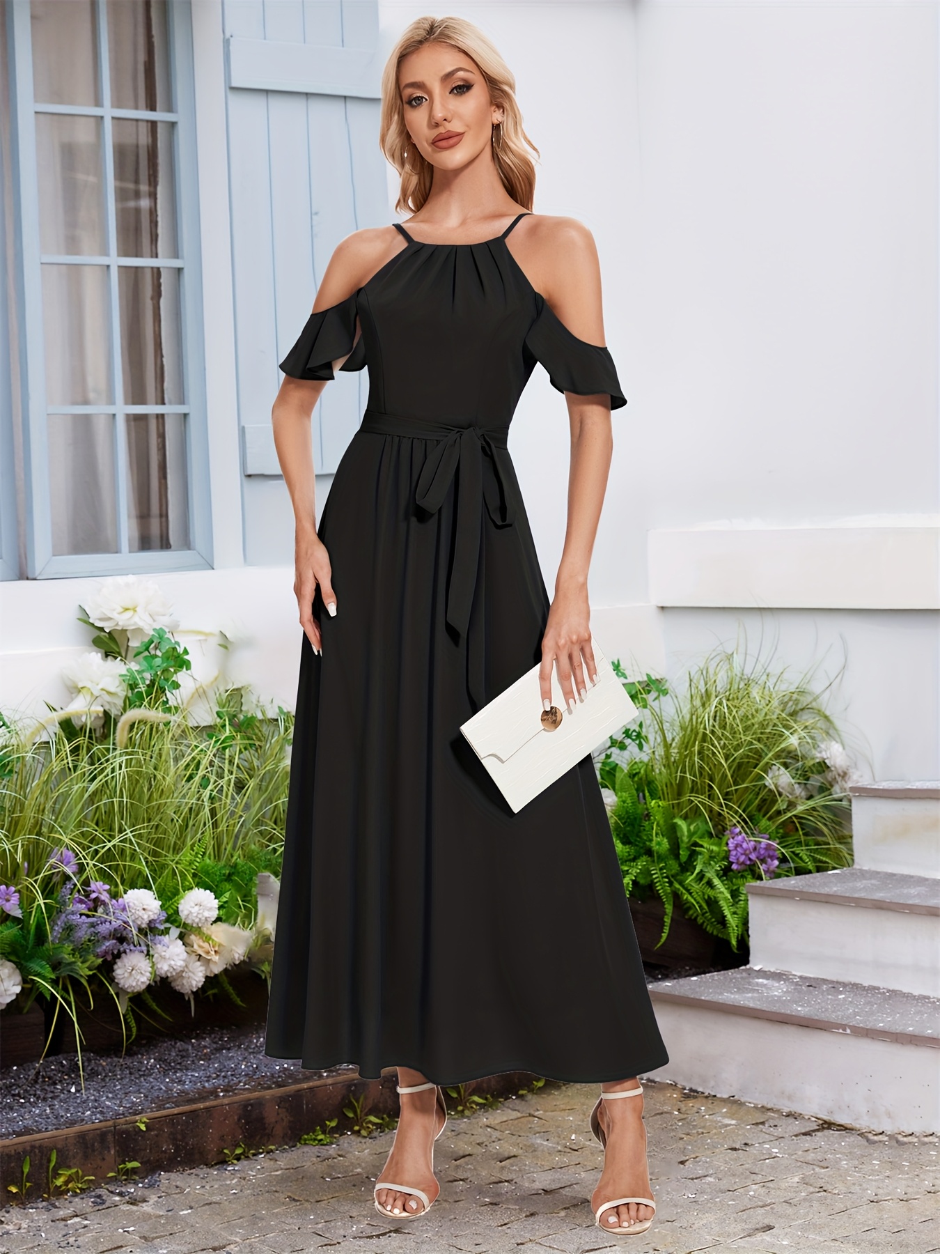 blue dress for baby girl Elegant V-Neck Ruffle Sleeves Empire Plus Size Bridesmaid Dress