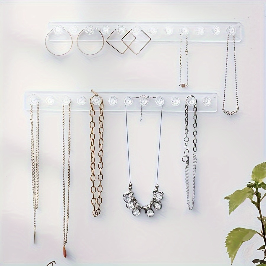 TEMU Acrylic Jewelry Hanger With 12 Hooks, Polished Necklace Organizer For Wall, Rectangular Pendant Display For Ladies Accessories