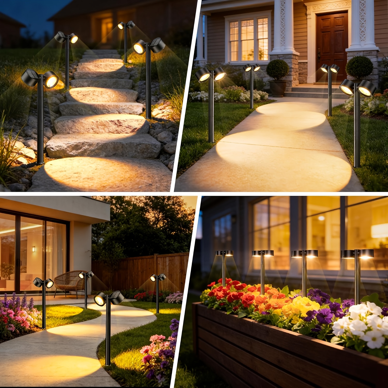 Image of 2x Solar Pathway Lights Outdoor, 150° Adjustable Dual-head 18 Led Solar Lights Outdoor, Up To 15 Hrs Auto Landscape Path Lights For Yard Garden Driveway Lawn, 2/4 Pack