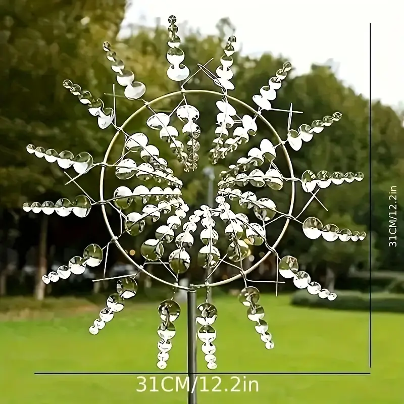 1 парче кинетичка 3d ветрова скулптура - дизајн од метални лисја, не е потребна електричност, декорација за градина, надворешен ветрењак за дворови и градини, голем ветрењак за надворешни простори детали 0