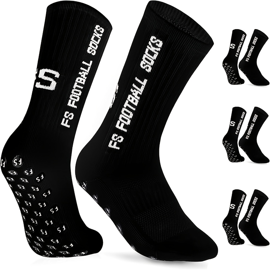 Image of 5 Pairs Unisex Football Socks, Crew Socks With Breathable Towel Bottom Design And , Performance Sports Socks For Soccer Basketball Running Gym Hiking Cycling Tennis Training, Lightweight Stretch Socks